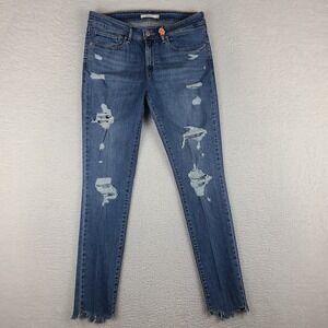 Levi's 711 Jeans‎ Womens 30x30 Blue Skinny Distress Fray Medium Wash Waterless